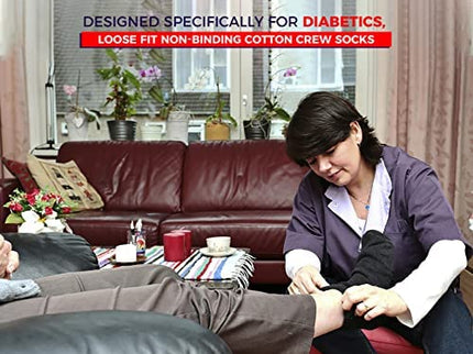 Diamond Star Diabetic Socks, Non-Binding Circulatory Cushion Cotton Crew Diabetic Socks for Men Women