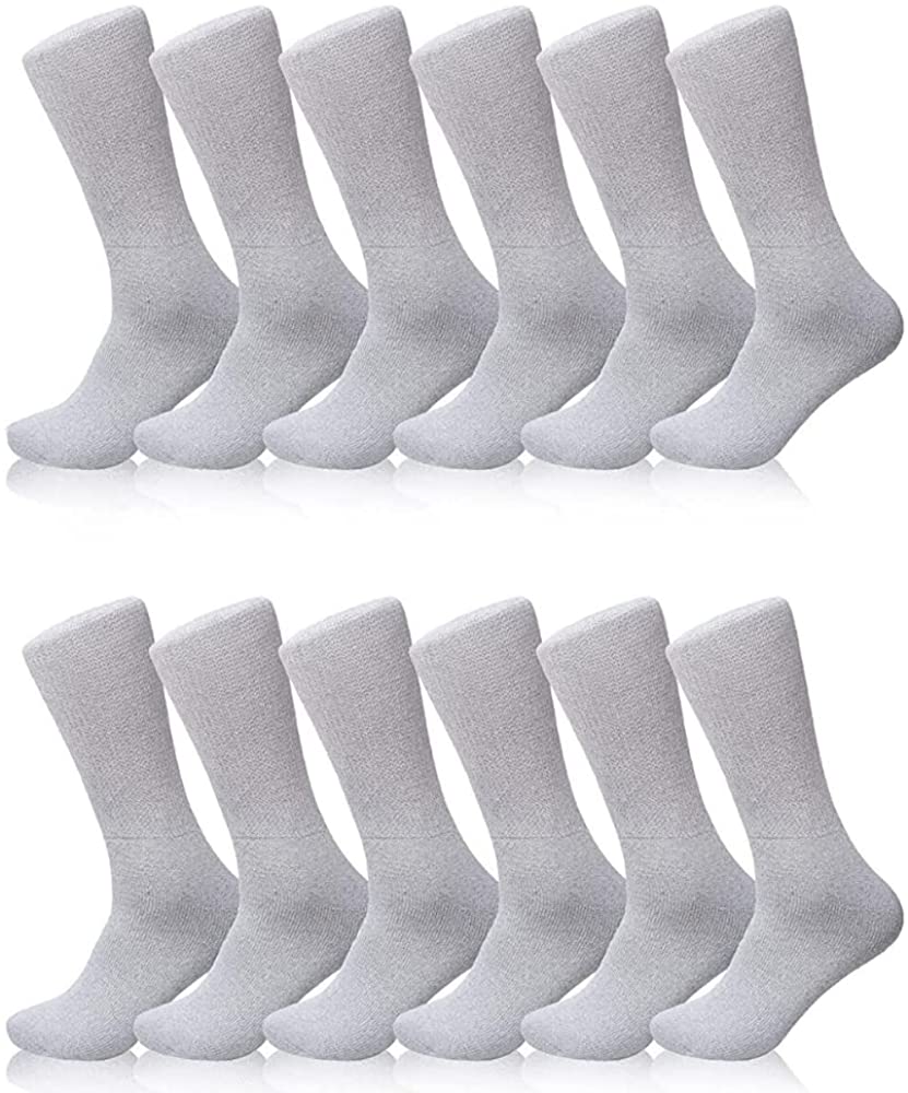 Diabetic Socks, Non-Binding Circulatory Cushion Cotton Crew Socks for Men Big & Tall Extra Wide Top Size 13-15