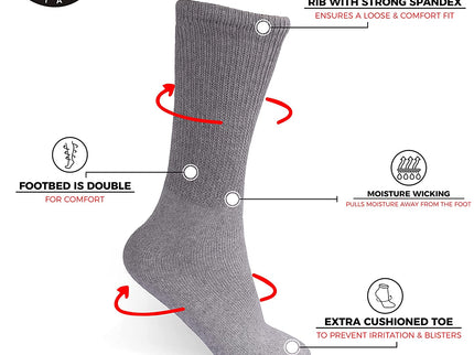 Diamond Star 12 Pack Diabetic Socks, Non-Binding Extra Wide Doctor Approved Cotton Socks for Men’s Women’s Big & Tall Size 13-15