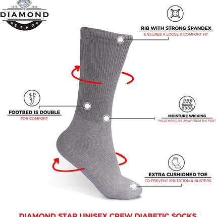 Diabetic Socks, Non-Binding Circulatory Cushion Cotton Crew Socks for Men Big & Tall Extra Wide Top Size 13-15