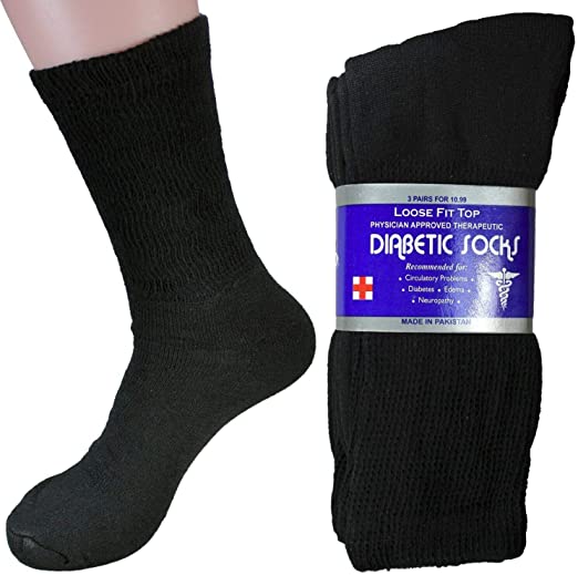 Physicians Approved Diabetic and Circulatory Non-Binding Crew Socks Soft Cotton Pack of 12 Men's Unisex Size 9-11