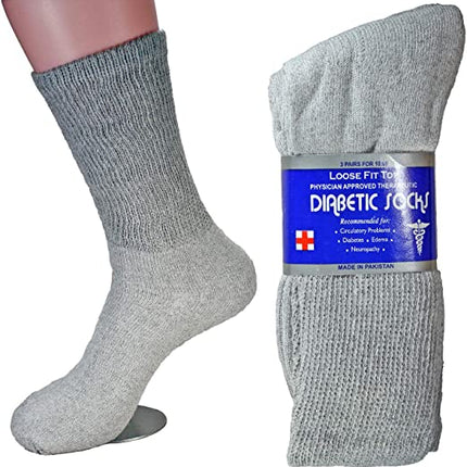 Physicians Approved Diabetic and Circulatory Non-Binding Crew Socks Soft Cotton Pack of 12 Men's Unisex Size 9-11