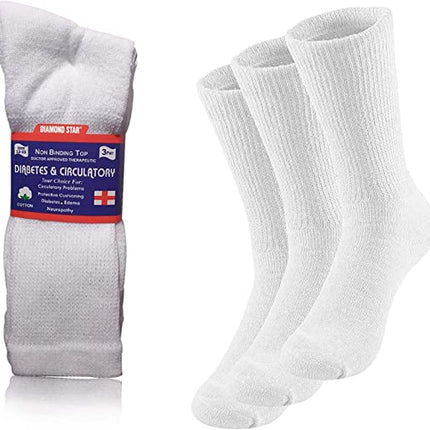 Physicians Approved Diabetic and Circulatory Non-Binding Crew Socks Soft Cotton Pack of 12 Men's Unisex Size 9-11