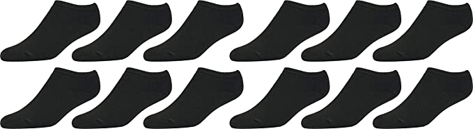 Men/Women No Show Socks Comfy Low Cut Combed Cotton Socks for White/Black 12 Pairs Pack