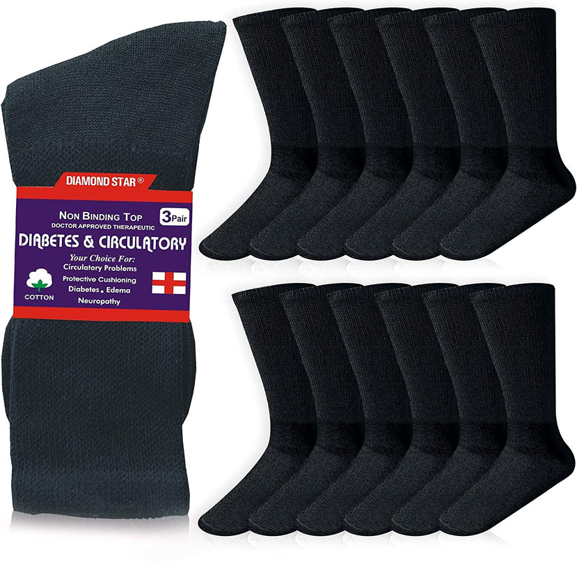 12 Pairs Diabetic Socks, Non-Binding Circulatory Cushion Cotton Crew Diabetic Socks for Men Women Size 9-11, 10-13
