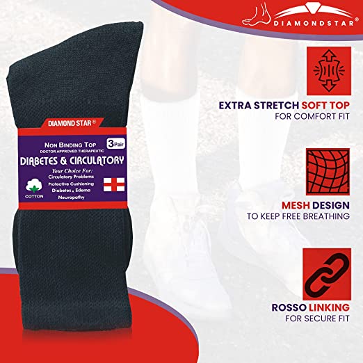 Diabetic Socks, Non-Binding Circulatory Cushion Cotton Crew Diabetic Socks for Men Women 24 Pairs