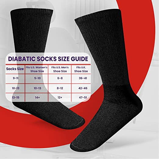 Diamond Star 6 Pairs Men’s Diabetic Socks Unisex Cotton Physician Approved Cushion Diabetic Crew Socks For Mens Womens