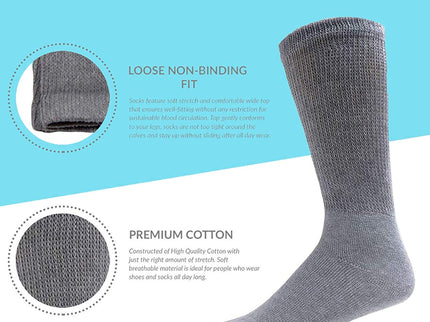 12 Pairs Diabetic Socks, Non-Binding Circulatory Cushion Cotton Crew Diabetic Socks for Men Women Size 9-11, 10-13