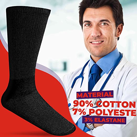 Diamond Star 6 Pairs Men’s Diabetic Socks Unisex Cotton Physician Approved Cushion Diabetic Crew Socks For Mens Womens