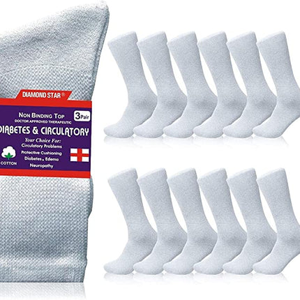 Diabetic Crew Socks Comfort Doctor Approved Non-Binding Circulatory Cotton Cushion Diabetic Socks For Men’s Women’s 6-Pairs Socks Size 9-11