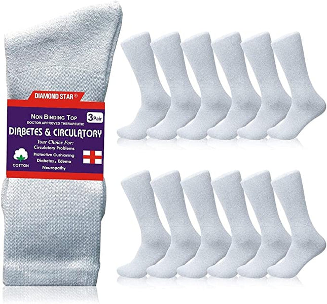 Diabetic Crew Socks Comfort Doctor Approved Non-Binding Circulatory Cotton Cushion Diabetic Socks For Men’s Women’s 6-Pairs Socks Size 9-11