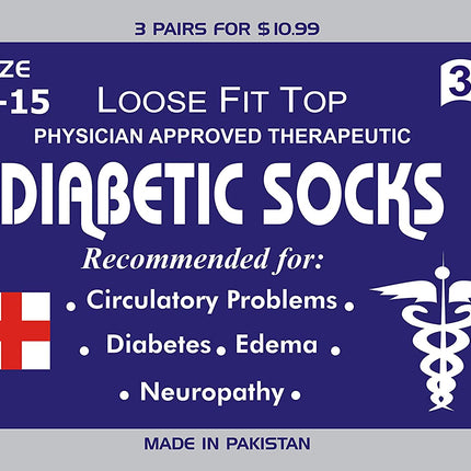 Men's Diabetic Cotton Socks Crew 6 Pairs Pack (Black, Big & Tall Men's 13-15/ Fits Men's Shoe Size 9-14)