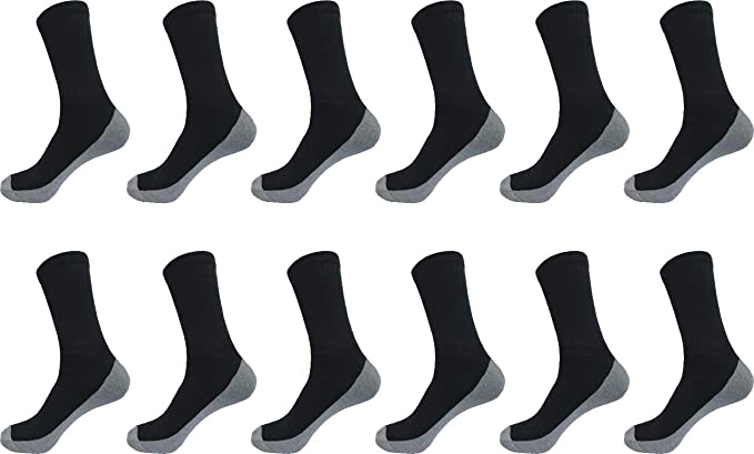 Men's Cotton Crew Socks 12 Pairs Pack Everyday Work Performance Cushion
