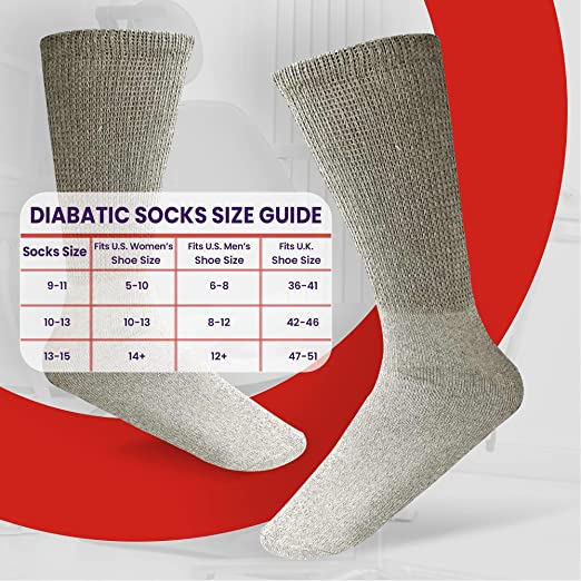 Diamond Star 6 Pairs Men’s Diabetic Socks Unisex Cotton Physician Approved Cushion Diabetic Crew Socks For Mens Womens