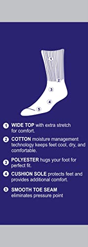 Mens Womens Unisex Diabetic Cotton Socks - Crew Length 6 Pairs Pack (Grey, Big & Tall Men's 13-15/ Fits Men's Shoe Size 9-14)