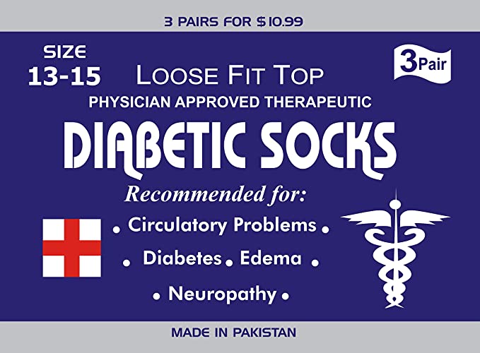 Mens Womens Unisex Diabetic Cotton Socks - Crew Length 6 Pairs Pack (Grey, Big & Tall Men's 13-15/ Fits Men's Shoe Size 9-14)