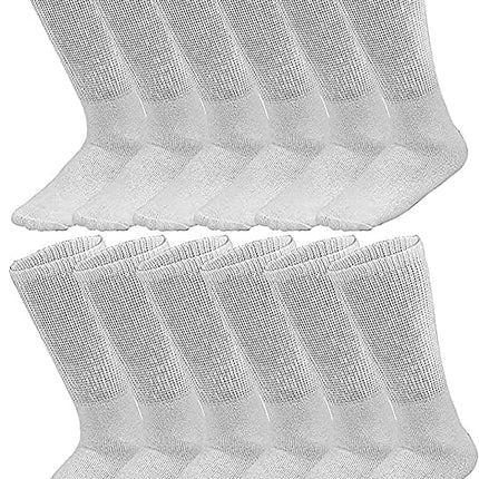 12 Pairs Pack Men's Physicians Approved Diabetic Crew Socks Soft Cotton Size 13-15 Big & Tall
