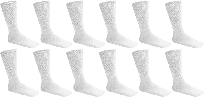12 Pairs Pack Men's Physicians Approved Diabetic Crew Socks Soft Cotton Size 13-15 Big & Tall