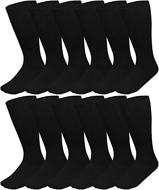 12 Pairs Pack Men's Physicians Approved Diabetic Crew Socks Soft Cotton Size 13-15 Big & Tall