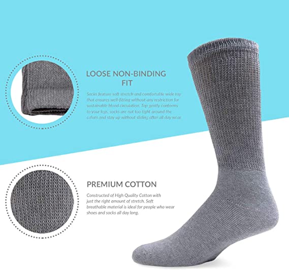 Comfort Doctor Approved Diabetic Crew Socks, Non-Binding Circulatory Cotton Cushion Crew Socks For Men’s Women’s 6-Pairs Socks Size 10-13