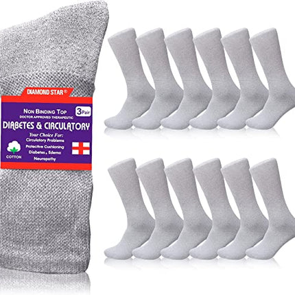 12 Pairs Pack Men's Physicians Approved Diabetic Crew Socks Soft Cotton Size 13-15 Big & Tall