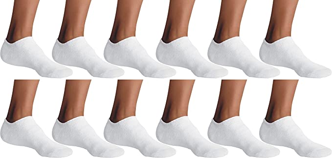 Men/Women No Show Socks Comfy Low Cut Combed Cotton Socks for White/Black 12 Pairs Pack