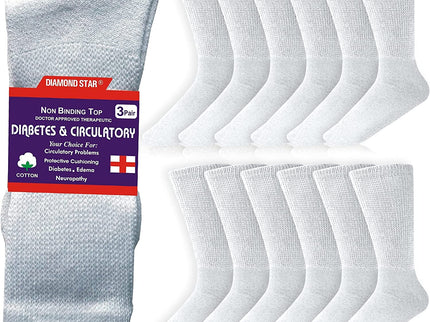 12 Pairs Diabetic Socks, Non-Binding Circulatory Cushion Cotton Crew Diabetic Socks for Men Women Size 9-11, 10-13