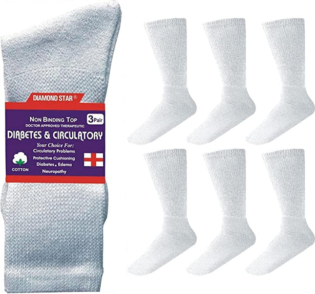 Diamond Star Diabetic Crew Socks Comfort Doctor Approved Non-Binding Circulatory Cotton Cushion Diabetic Socks For Men’s Women’s 6-Pairs Socks Size 10-13