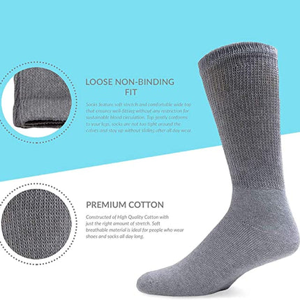 Diamond Star Diabetic Crew Socks Comfort Doctor Approved Non-Binding Circulatory Cotton Cushion Diabetic Socks For Men’s Women’s 6-Pairs Socks Size 10-13