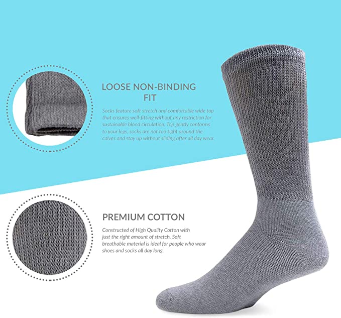 Diamond Star Diabetic Crew Socks Comfort Doctor Approved Non-Binding Circulatory Cotton Cushion Diabetic Socks For Men’s Women’s 6-Pairs Socks Size 10-13