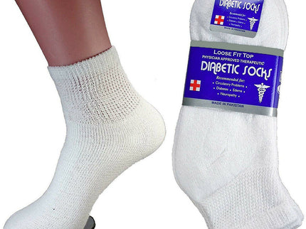 12 PAIRS PACK MEN'S & WOMEN'S COTTON DIABETIC ANKLE SOCKS BLACK GREY WHITE SIZE 9-11,10-13,13-15