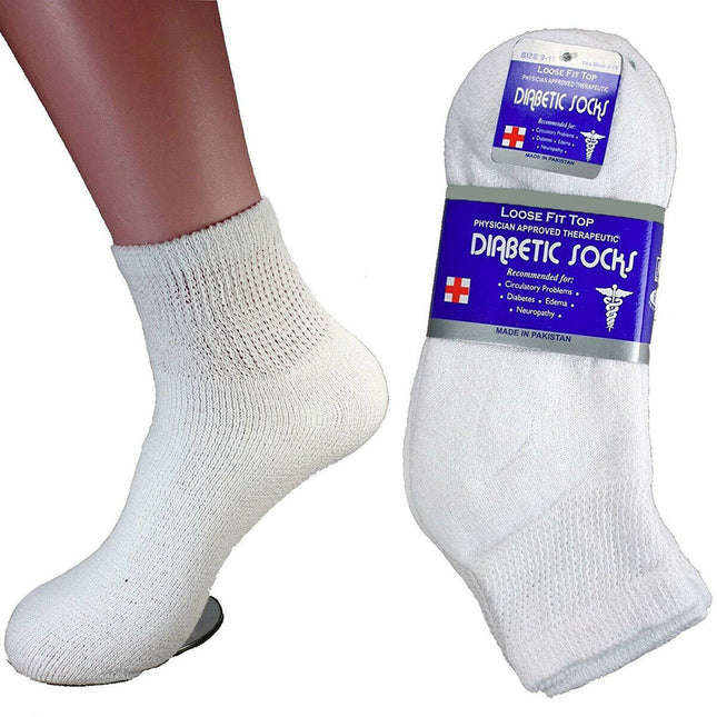 12 PAIRS PACK MEN'S & WOMEN'S COTTON DIABETIC ANKLE SOCKS BLACK GREY WHITE SIZE 9-11,10-13,13-15