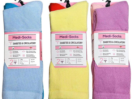 Diamond Star Diabetic Socks Combed Cotton Women's Crew Socks Health Circulatory Physicians Approved Non Binding Top 6 Pack 9-11 Mixed Color