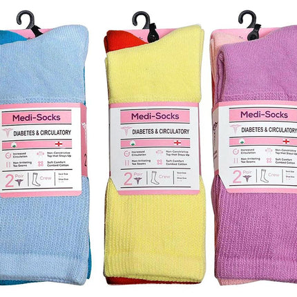 Diamond Star Diabetic Socks Combed Cotton Women's Crew Socks Health Circulatory Physicians Approved Non Binding Top 6 Pack 9-11 Mixed Color