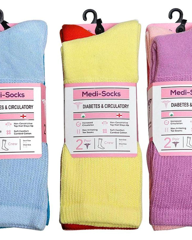 Diamond Star Diabetic Socks Combed Cotton Women's Crew Socks Health Circulatory Physicians Approved Non Binding Top 6 Pack 9-11 Mixed Color