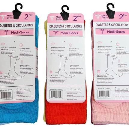 Diamond Star Diabetic Socks Combed Cotton Women's Crew Socks Health Circulatory Physicians Approved Non Binding Top 6 Pack 9-11 Mixed Color
