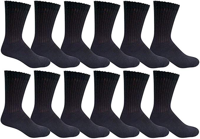 Men's Plain Solid Sports Athletic Work Crew Socks Black