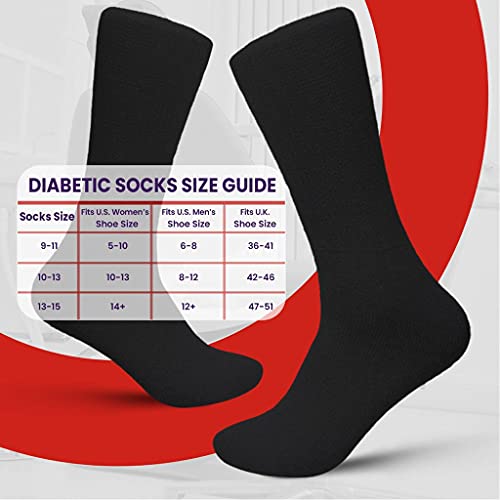 Diamond Star Diabetic Socks For Men Women Non-Binding Doctor Approved Diabetic Crew Socks Black 12 Pairs