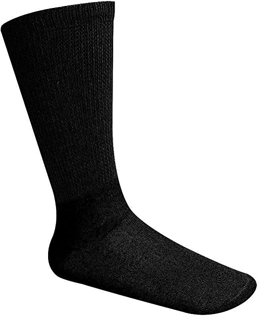 Mens Womens Unisex Diabetic Cotton Socks - Crew 6 Pairs Pack (Black, Men's / Women's 9-11/ Fits Shoe Size 5-10)