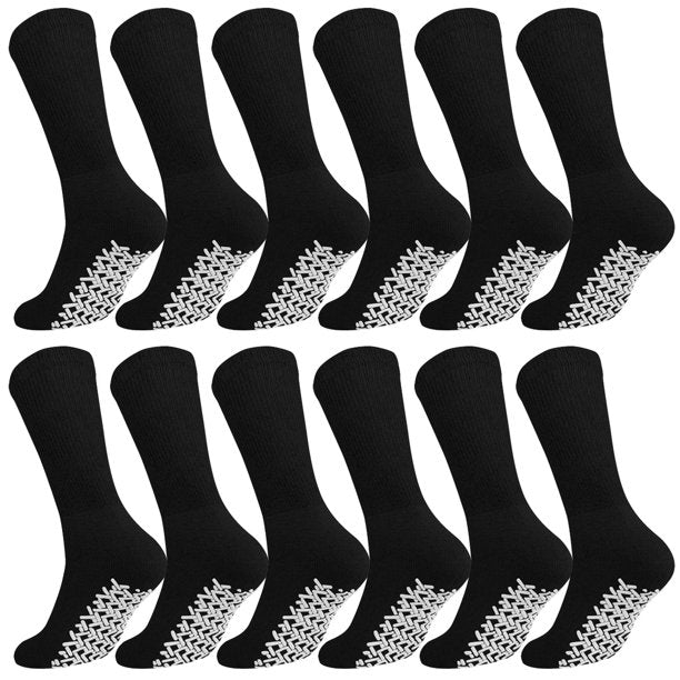 12 Pairs pack Men's & Women's Diabetic Loos Top Therapeutic Anti Slip Non Skid Gripper Soft Cotton Full Cushioned Crew Socks