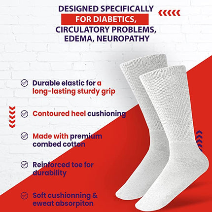 Diamond Star 6 Pairs Men’s Diabetic Socks Unisex Cotton Physician Approved Cushion Diabetic Crew Socks For Mens Womens (White, Big & Tall Men's 13-15/ Fits Men's Shoe Size 9-14)
