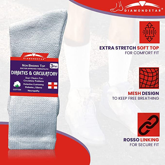 Diabetic Socks For Men Women Non-Binding Doctor Approved Diabetic Crew Socks White 12 Pairs