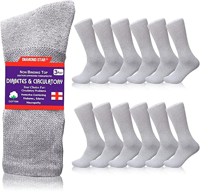 Diamond Star Diabetic Socks For Men Women Non-Binding Doctor Approved Diabetic Crew Socks Grey 12 Pairs