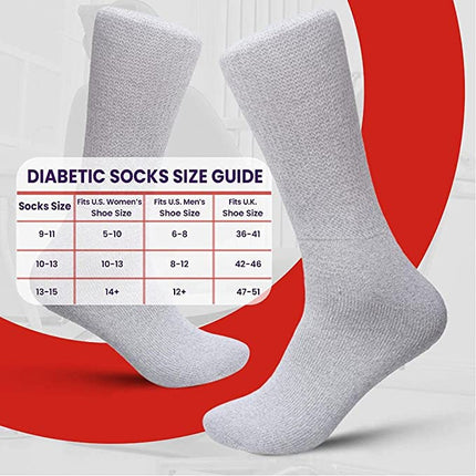 Diamond Star Diabetic Socks For Men Women Non-Binding Doctor Approved Diabetic Crew Socks Grey 12 Pairs