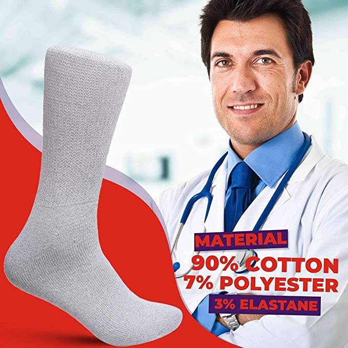 Diamond Star Diabetic Socks For Men Women Non-Binding Doctor Approved Diabetic Crew Socks Grey 12 Pairs