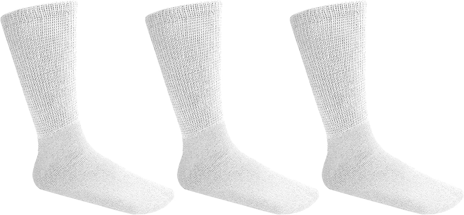Diabetic Crew Socks Comfort Doctor Approved Non-Binding Circulatory Cotton Cushion Diabetic Socks For Men’s Women’s 3-Pairs Socks Size 10-13