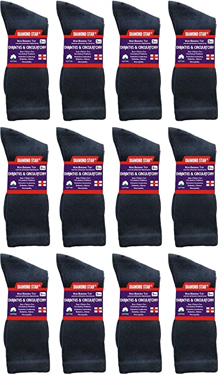 Diabetic Socks For Men Women Non-Binding Doctor Approved Diabetic Crew Socks Navy 12 Pairs