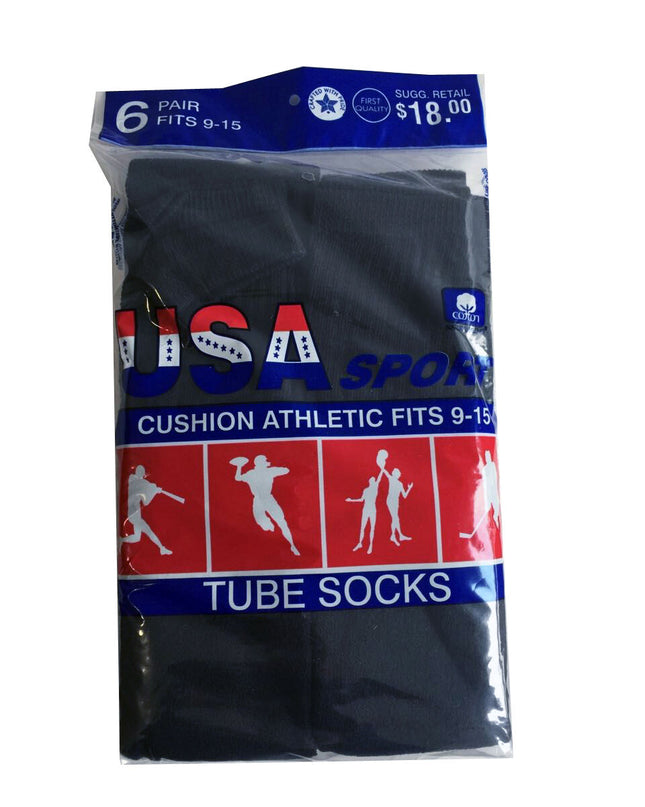 WOMEN'S COTTON TUBE SOCKS, REFEREE STYLE, SIZE 9-15 SOLID BLACK