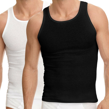 6 Packs Men's 100% Cotton Tank Top A-Shirt Undershirt Ribbed Black White Gray