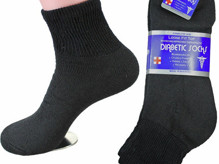 12 PAIRS PACK MEN'S & WOMEN'S COTTON DIABETIC ANKLE SOCKS BLACK GREY WHITE SIZE 9-11,10-13,13-15